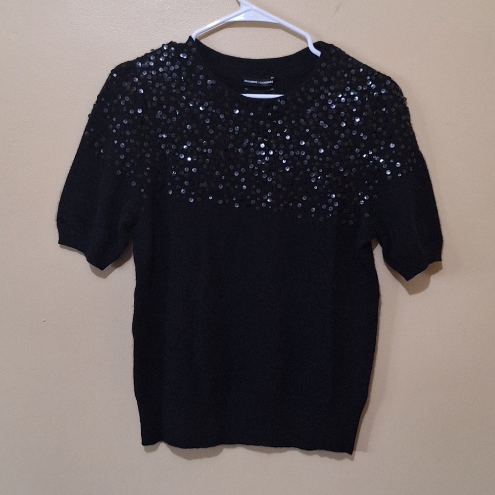 NWT Hudson's Bay Short Sleeve Sequin Cashmere Sweater